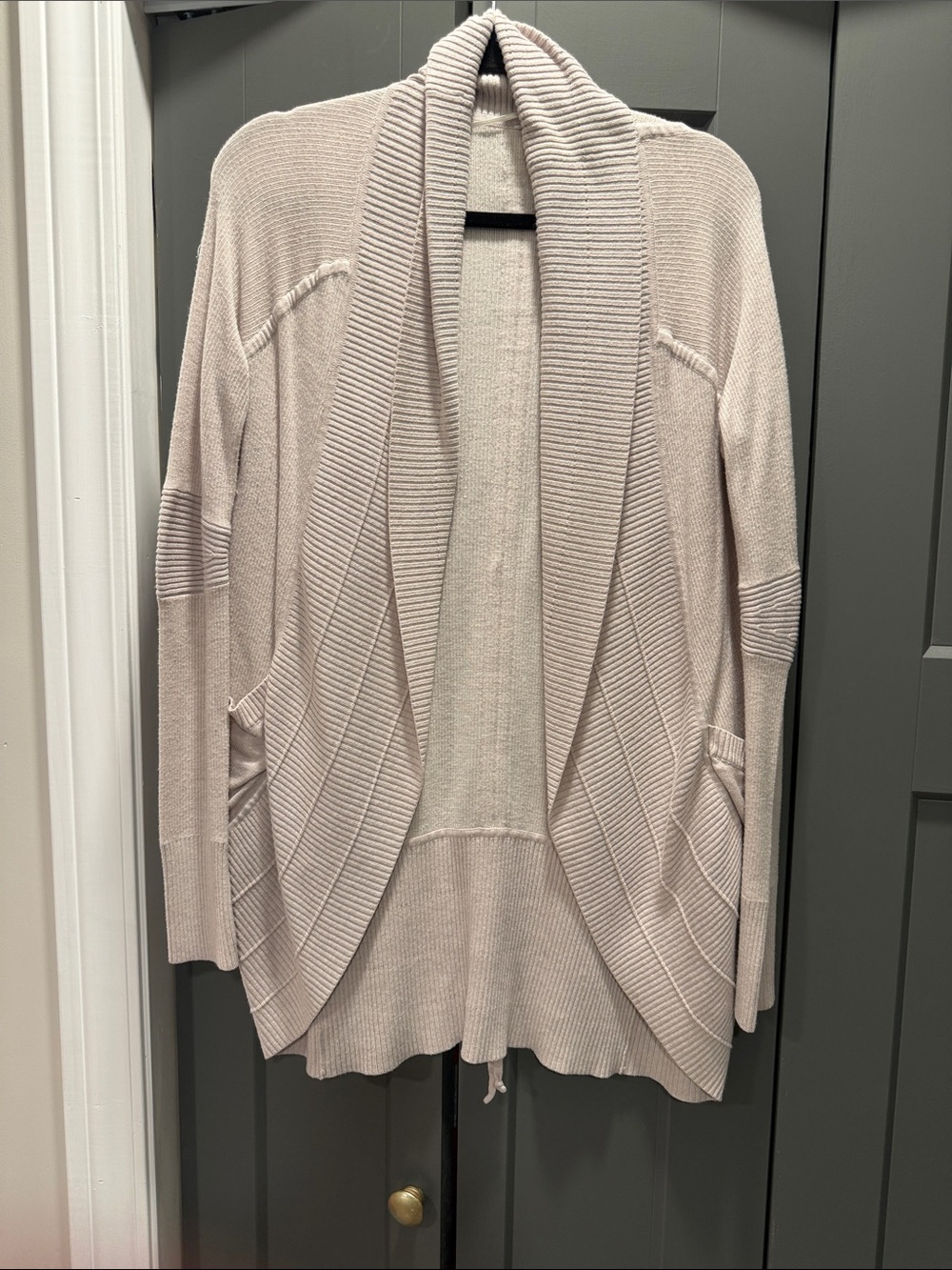 Open-Front Cozy Knit Cardigan Sweater in Light Beige